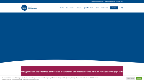 Screenshot of the Citizens Advice Nottinghamshire Central and South website