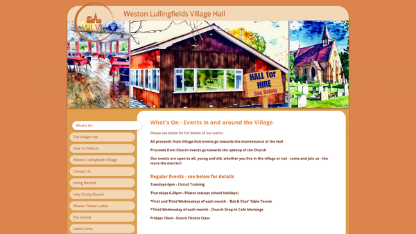 Screenshot of the Weston Lullingfields Village Hall website