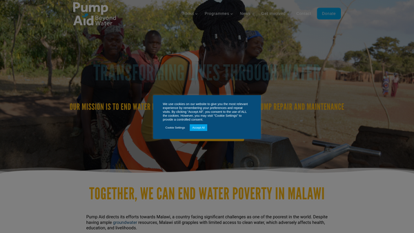 Screenshot of the Pump Aid website