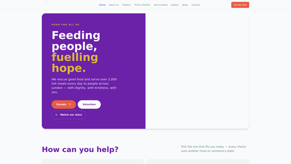 Screenshot of the Food For All website