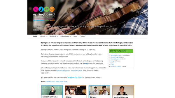 Screenshot of the Springboard-Brighton & Hove Performing Arts Limited website