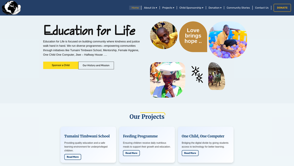 Screenshot of the Education For Life website