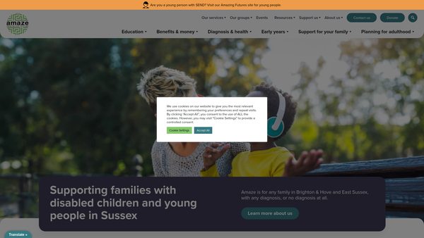 Screenshot of the Amaze website