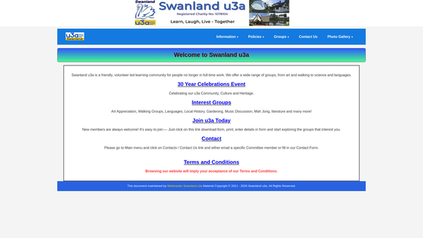 Screenshot of the The Swanland U3A website