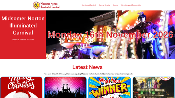 Screenshot of the The Midsomer Norton And District Carnival Charity Association website
