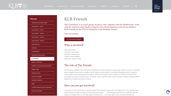 Screenshot of the Parent Teacher Association Of Katharine Lady Berkeley's School website