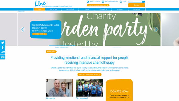 Screenshot of the Linc The Leukaemia And Intensive Chemotherapy Fund website