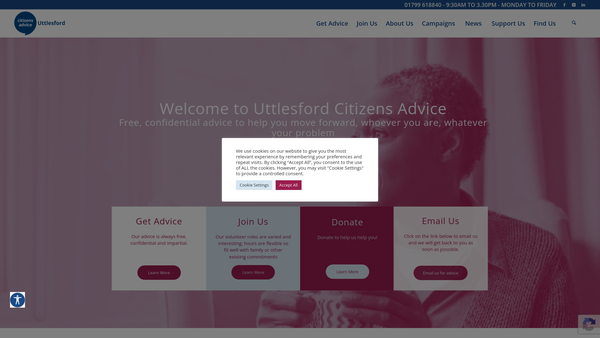 Screenshot of the Uttlesford Citizens Advice Bureau website