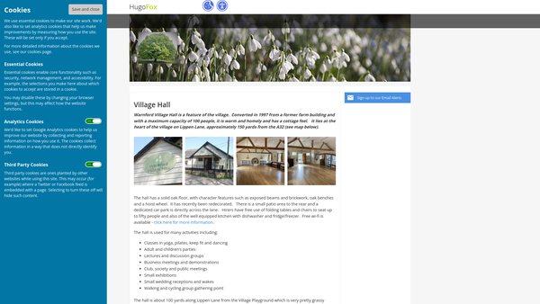 Screenshot of the Warnford Village Hall website