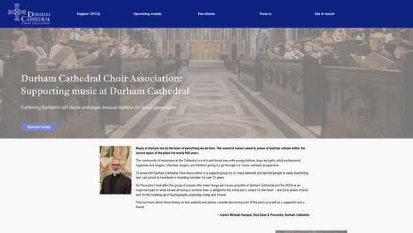 Screenshot of the Durham Cathedral Choir Association website