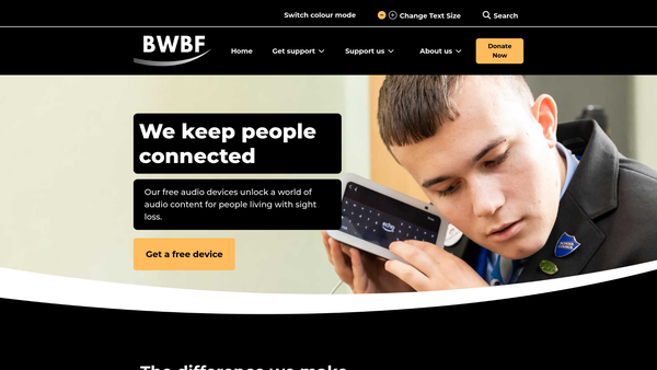 Screenshot of the British Wireless For The Blind Fund website