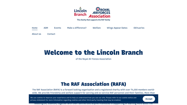 Screenshot of the Royal Air Forces Association Lincoln Branch website