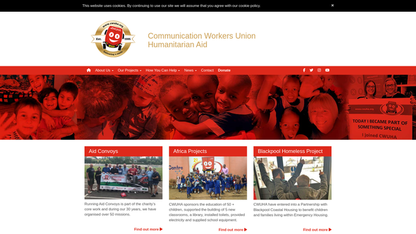 Screenshot of the Communication Workers Union Humanitarian Aid website