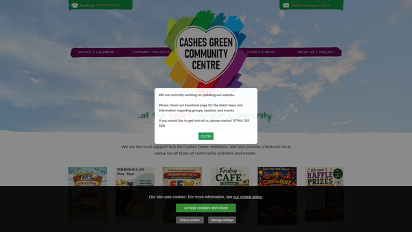 Screenshot of the Cashes Green Community Centre website