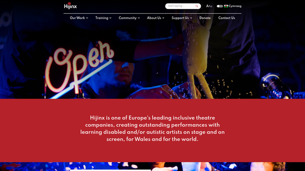Screenshot of the Hijinx Theatre website