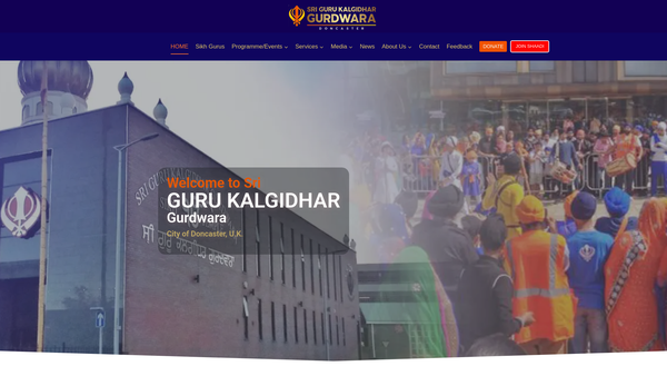 Screenshot of the Sri Guru Kalgidhar Gurdwara Doncaster website