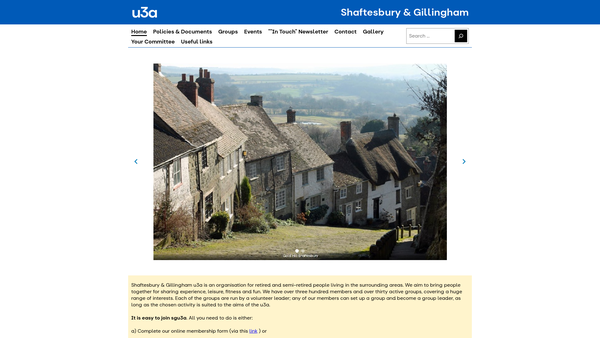 Screenshot of the Shaftesbury And Gillingham U3A website