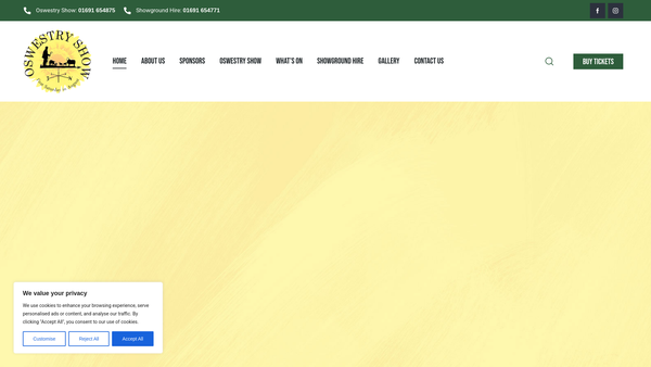 Screenshot of the Oswestry And District Agricultural Society website
