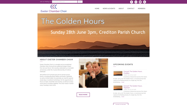 Screenshot of the Exeter Chamber Choir website