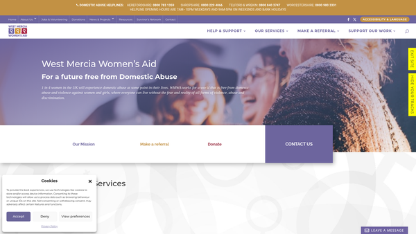 Screenshot of the West Mercia Women's Aid website