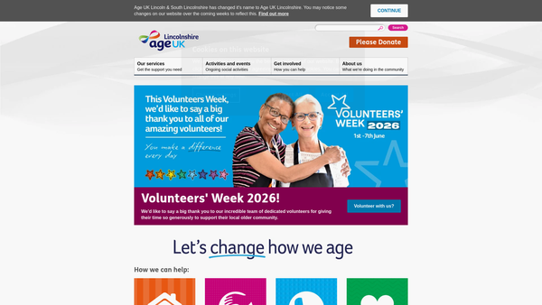 Screenshot of the Age UK Lincolnshire website