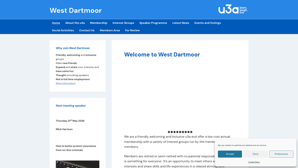 Screenshot of the West Dartmoor University Of The Third Age website