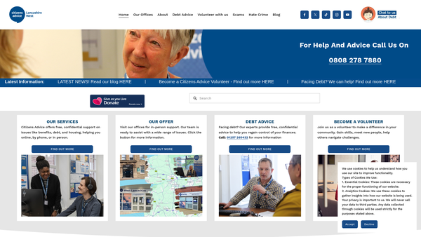 Screenshot of the Citizens Advice Lancashire West website