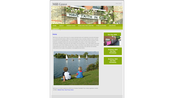 Screenshot of the Mill Grove Christian Charitable Trust website