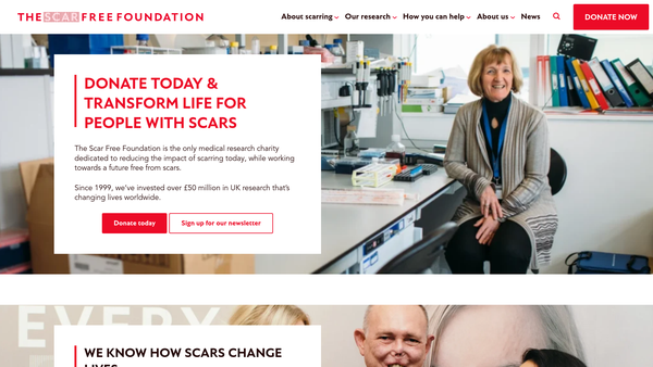 Screenshot of the The Scar Free Foundation website