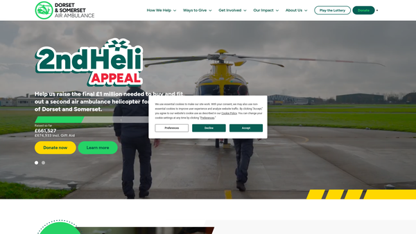 Screenshot of the The Dorset And Somerset Air Ambulance Charity website