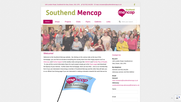 Screenshot of the Southend Mencap website