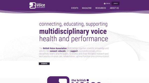Screenshot of the The British Voice Association website