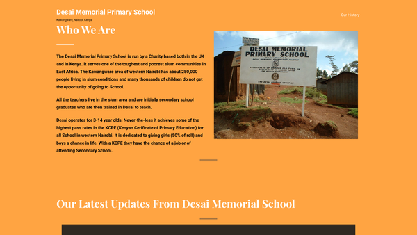 Screenshot of the Desai Memorial Primary School Support Group website