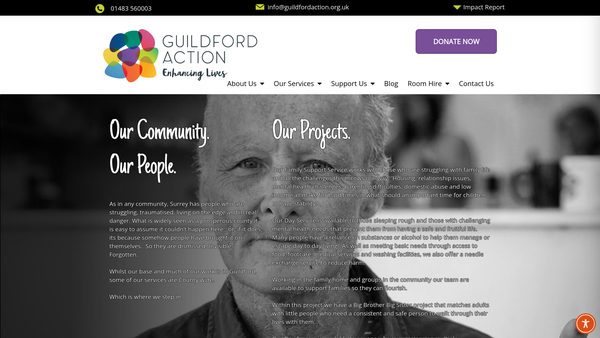 Screenshot of the Guildford Action For Community Care website