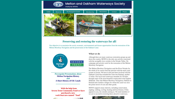Screenshot of the Melton & Oakham Waterways Society website