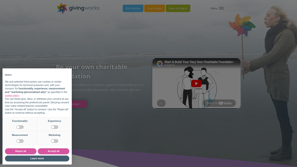 Screenshot of the Givingworks website