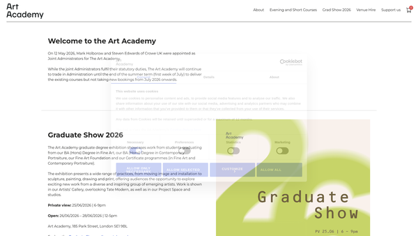 Screenshot of the The Art Academy website