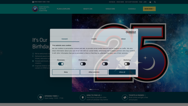 Screenshot of the National Space Centre website