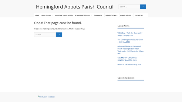 Screenshot of the Hemingford Abbots Village Hall website