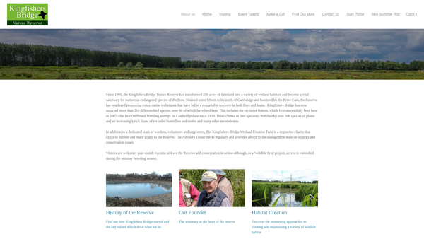 Screenshot of the Kingfishers Bridge Wetland Creation Trust website