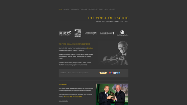 Screenshot of the Sir Peter O'sullevan Charitable Trust website