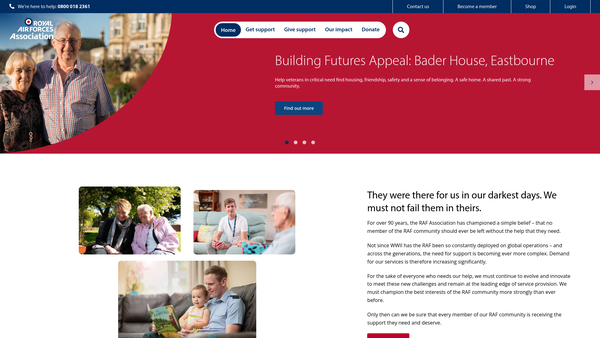 Screenshot of the Royal Air Forces Association Leek Branch website