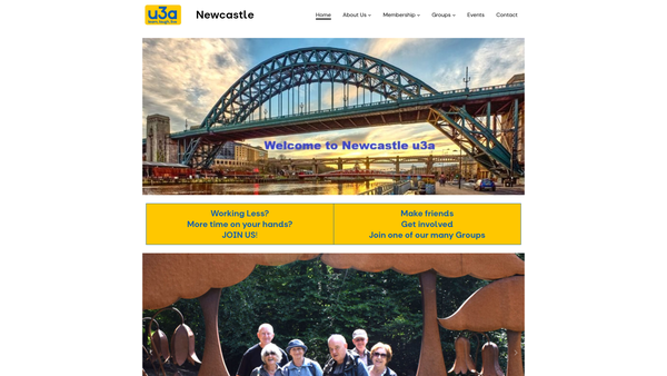 Screenshot of the Newcastle University Of The Third Age (Newcastle U3A) website
