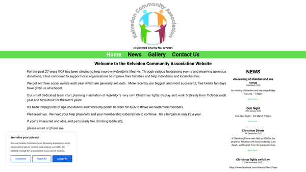 Screenshot of the Kelvedon Community Association website