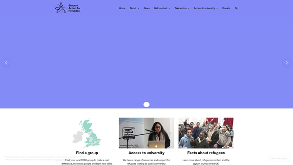 Screenshot of the Star (Student Action For Refugees) website