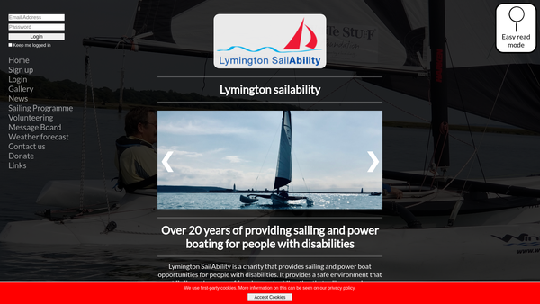 Screenshot of the Lymington Sailability website