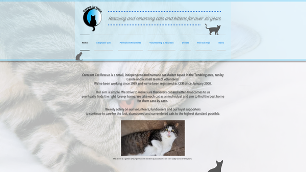 Screenshot of the Crescent Cat Rescue website