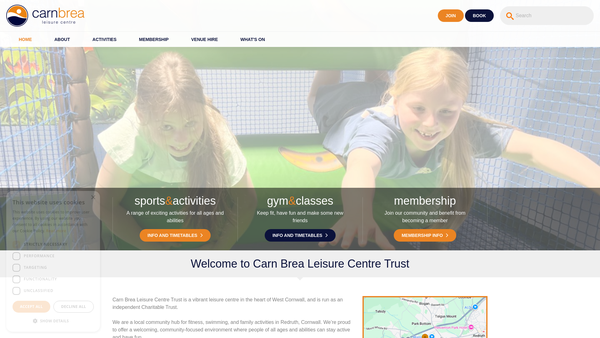Screenshot of the Carn Brea Leisure Centre Trust website
