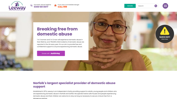 Screenshot of the Leeway Domestic Violence And Abuse Services website
