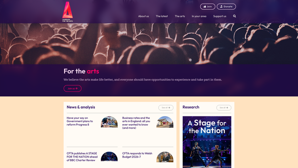 Screenshot of the Campaign For The Arts website